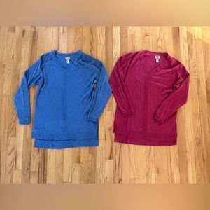 2 Chicos Touch of Cashmere Easy V-Neck Pullover Sweaters,Size 0/S Pink and Blue